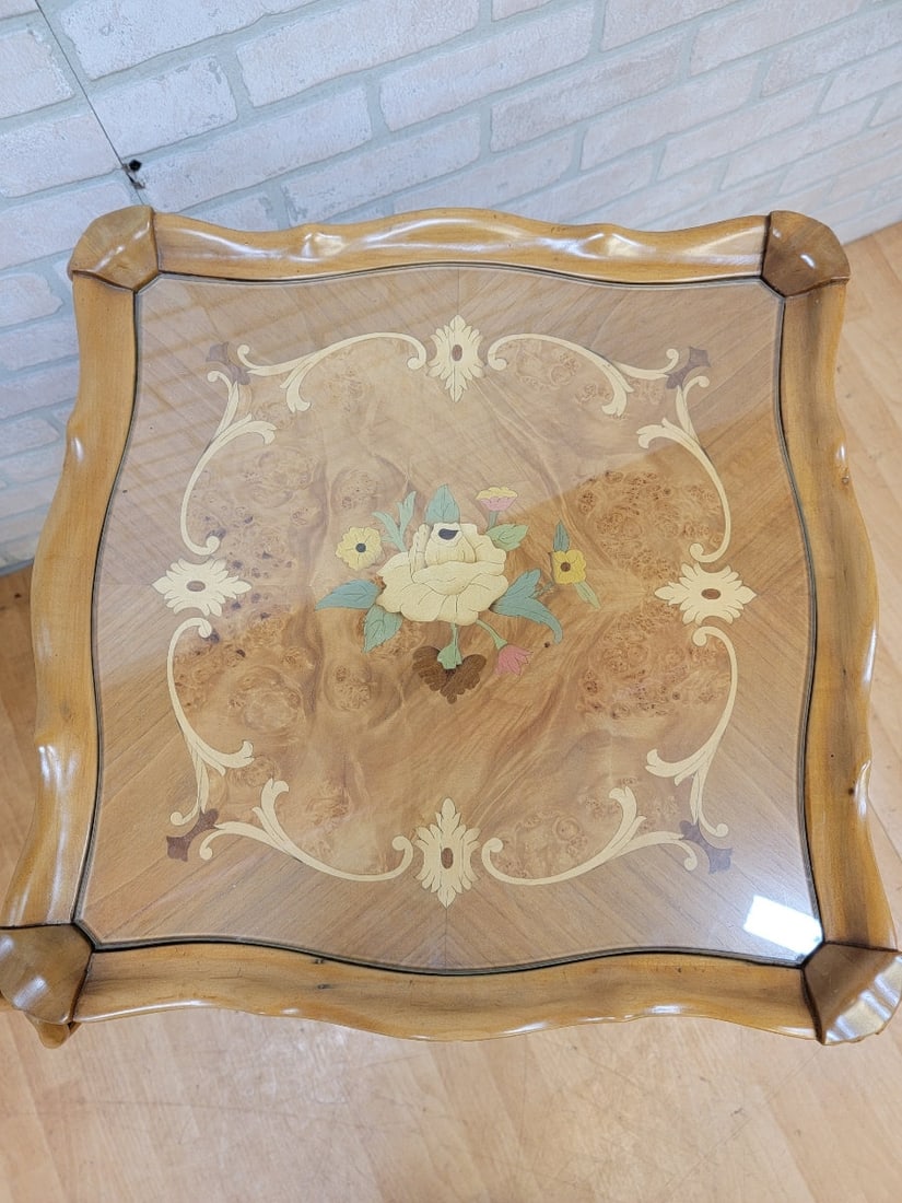 Antique Italian Rococo Cherub Table Set ? Carved Marquetry, 3-Piece - 5