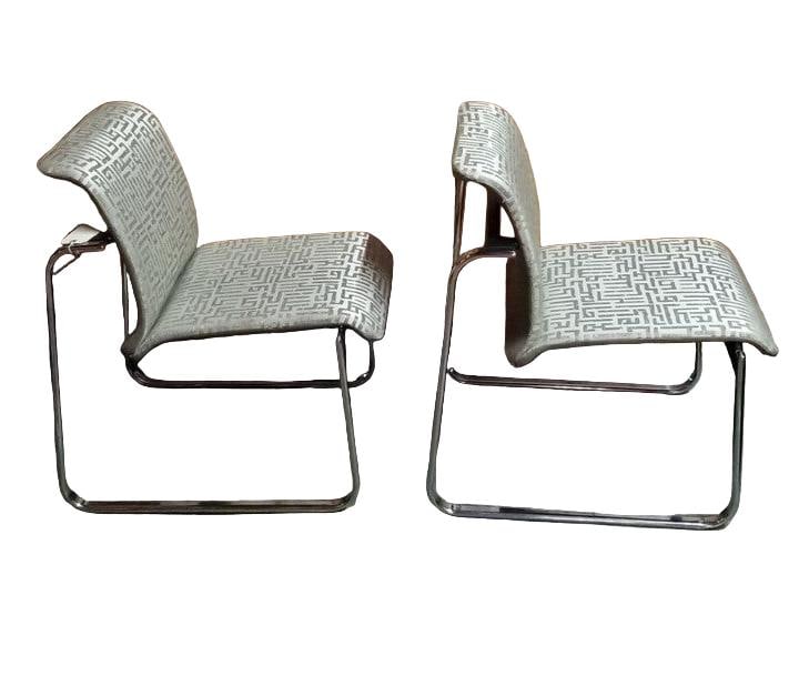 MCM Chrome Tubular Chairs by Peter Protzman Newly Reupholstered - Pair - 2