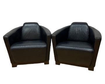 MCM Nicoletti Calia Salotti Black Leather Chairs - Pair - 2
