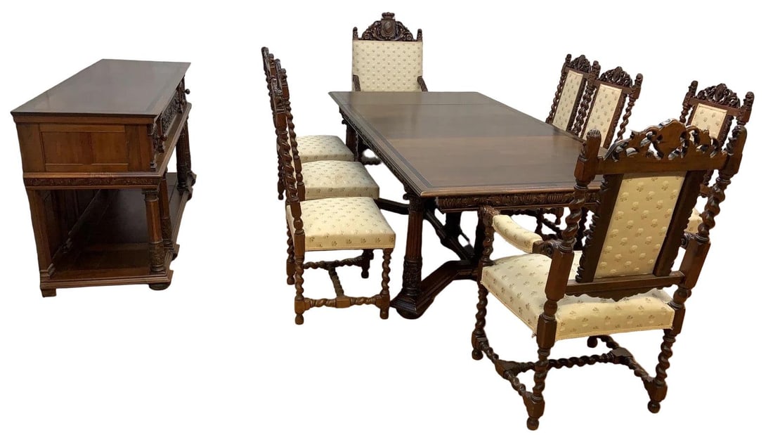 Antique French Jacobean Revival Renaissance Style Dining Chairs - 8 - 10