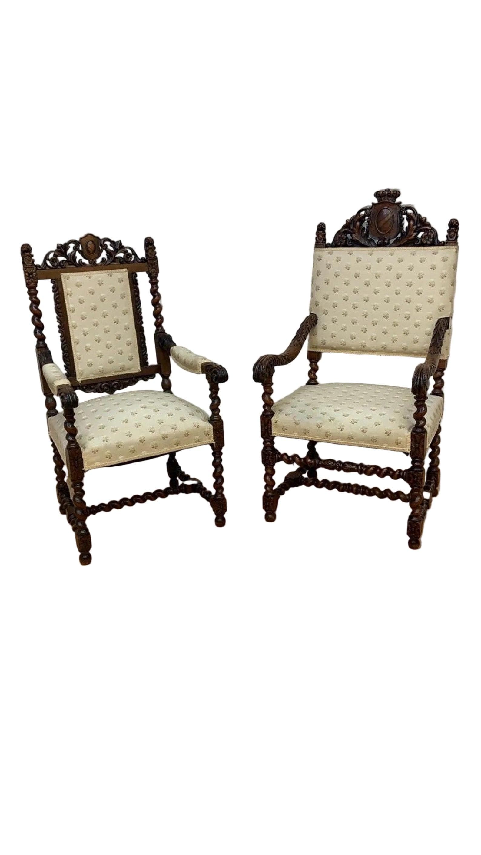 Antique French Jacobean Revival Renaissance Style Dining Chairs - 8 - 2