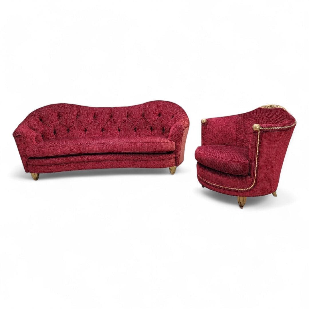 Antique French Art Nouveau Maurice Dufrene Barrel Back Chair and Boudoir Sofa - 4