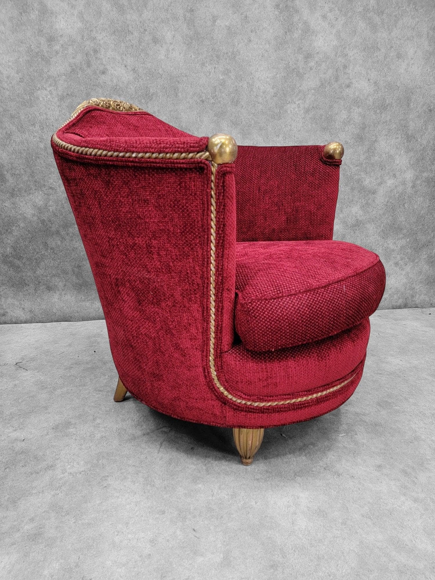 Antique French Art Nouveau Maurice Dufrene Barrel Back Chair and Boudoir Sofa - 5