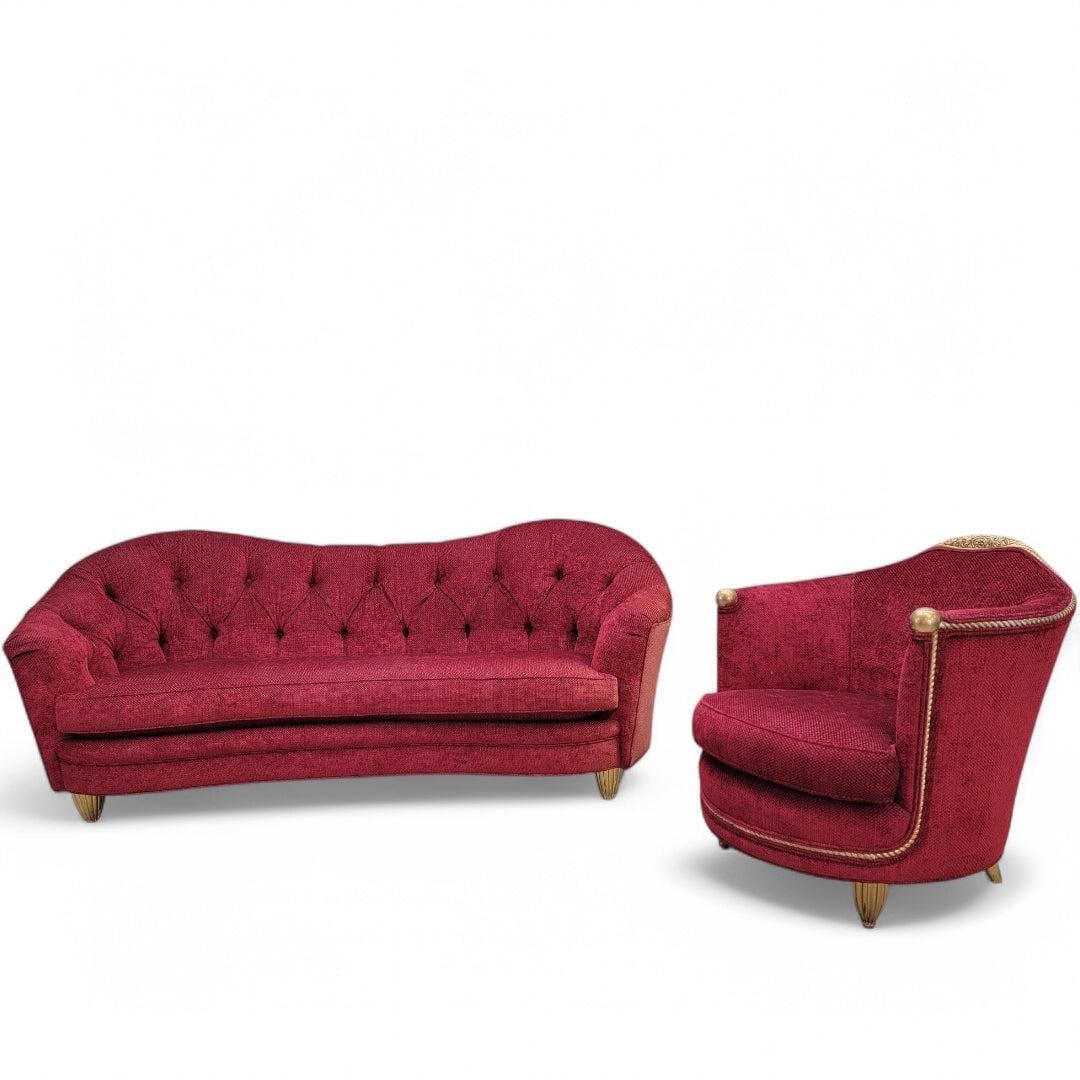 Antique French Art Nouveau Maurice Dufrene Barrel Back Chair and Boudoir Sofa - 6