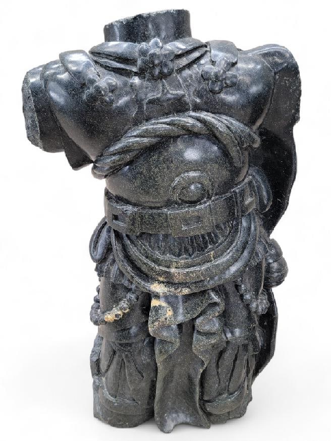 Antique Monumental Sculpted Black Marble Robed & Armored Roman Emperor Bust - Set of 2 - 2