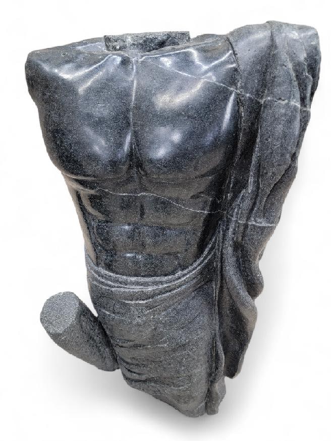 Antique Monumental Sculpted Black Marble Robed & Armored Roman Emperor Bust - Set of 2 - 3