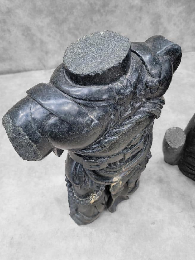 Antique Monumental Sculpted Black Marble Robed & Armored Roman Emperor Bust - Set of 2 - 4