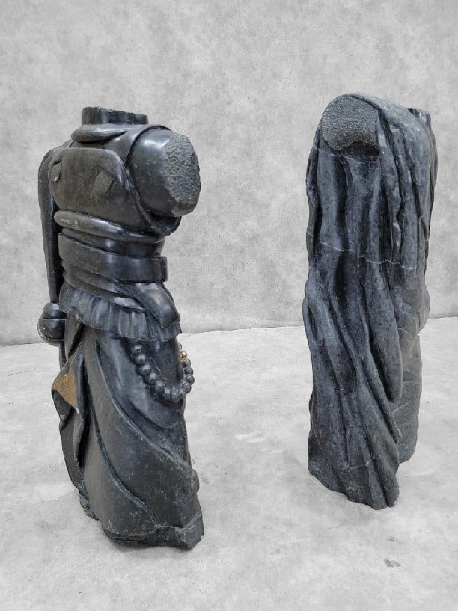 Antique Monumental Sculpted Black Marble Robed & Armored Roman Emperor Bust - Set of 2 - 6