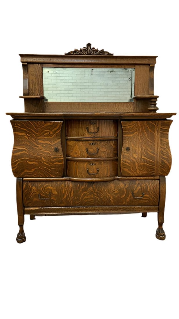 Antique Empire Quarter Sawn Buffet Cabinet (1 of 9)