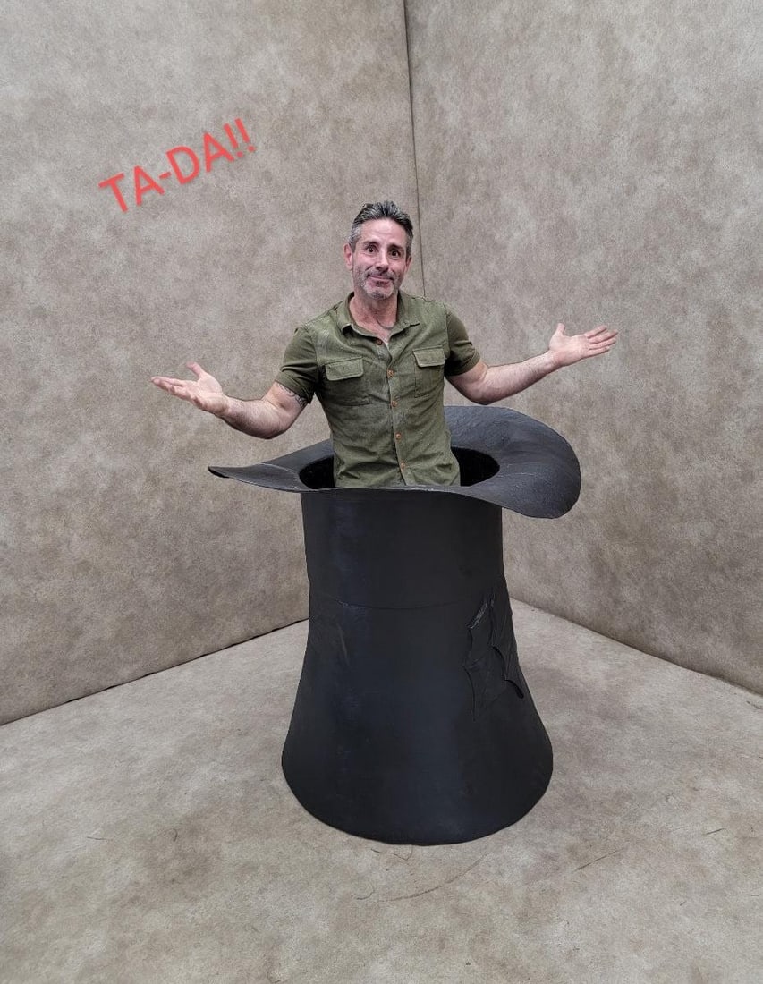 Vintage Oversized Fiber-Glass Resin Crafted Black Magician Top-Hat Prop/Holiday Decor Piece - 7