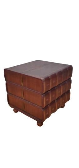 Vintage Walter E. Smithe Stacked Leather Books Side Table - 3