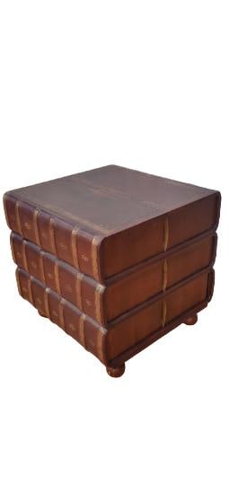 Vintage Walter E. Smithe Stacked Leather Books Side Table - 5