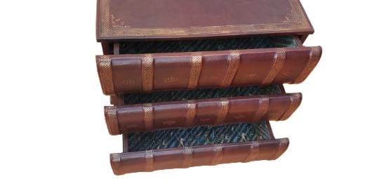 Vintage Walter E. Smithe Stacked Leather Books Side Table - 6