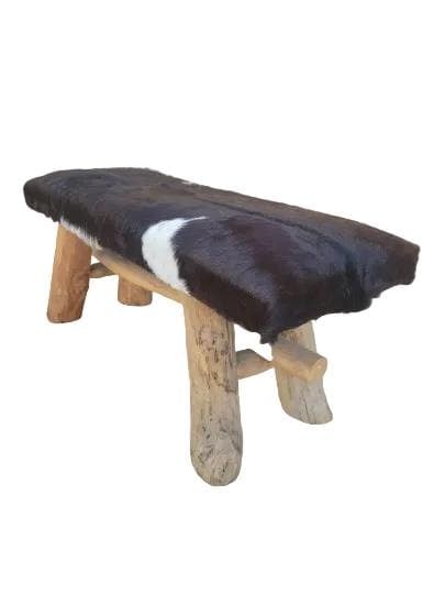 Vintage Rustic Cowhide Bench - 3