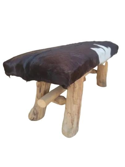 Vintage Rustic Cowhide Bench - 4