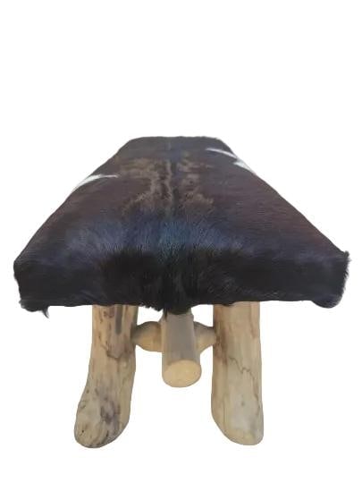 Vintage Rustic Cowhide Bench - 5