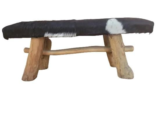 Vintage Rustic Cowhide Bench - 6