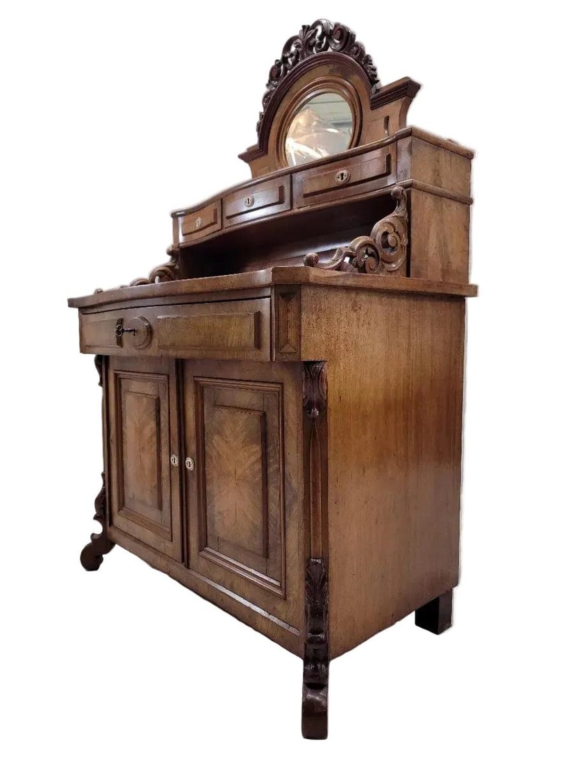 Antique English Victorian Chiffonier Cabinet with Mirror - 4