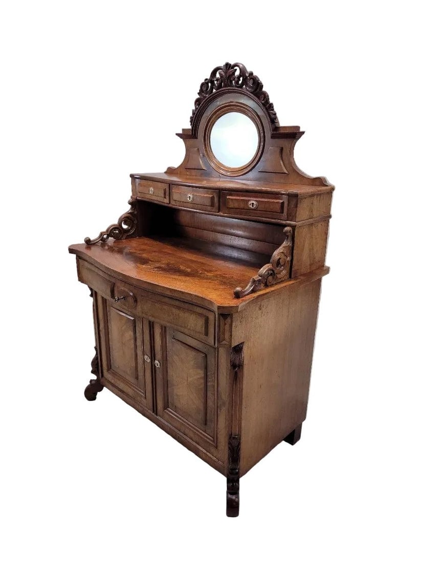 Antique English Victorian Chiffonier Cabinet with Mirror - 8