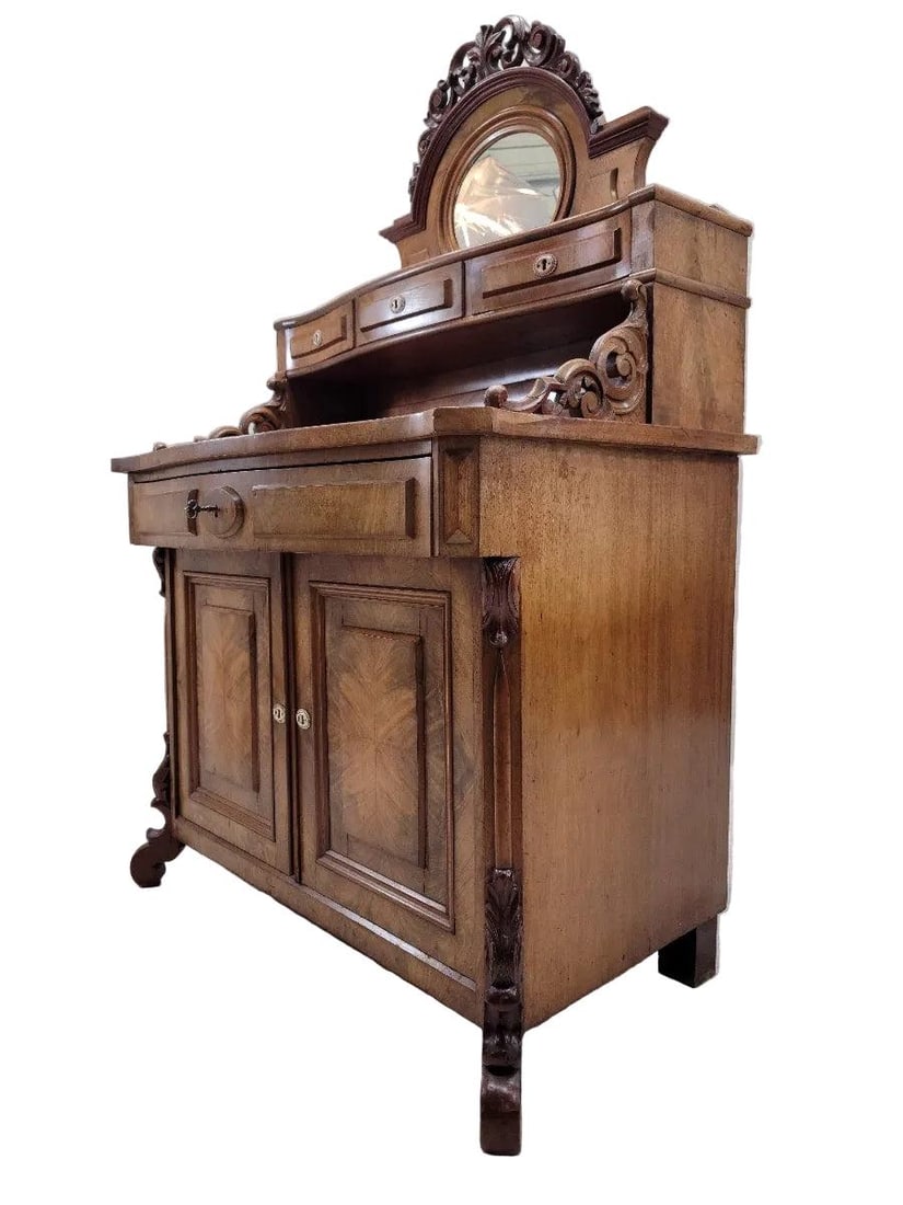 Antique English Victorian Chiffonier Cabinet with Mirror - 9