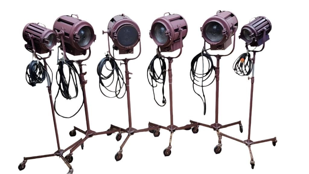 Vintage Mole Richardson Solar Spot Stage Light Floor Lamps 412 and 407 - 6: Title: Vintage Mole Richardson Solar Spot Stage Light Floor Lamps 412 and 407 - 6 Description: Vintage Mole Richardson Solar Spot Stage Light Floor Lamps 412 and 407 - Set of 6 Old Hollywood Mole Rich