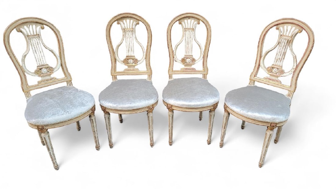 Antique French Louis XVI Style Dining Chairs Newly Upholstered - Set of 4 (1 of 8)