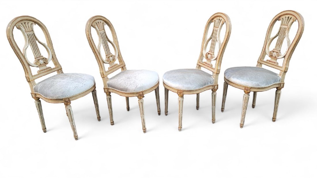 Antique French Louis XVI Style Dining Chairs Newly Upholstered - Set of 4 - 4