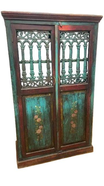 Antique German Hand Painted Cabinet: Title: Antique German Hand Painted Cabinet Description: Antique German Hand Painted 2-Door Forged Iron Cabinet Gorgeous, rustic early 19th Century German painted 2-door cabinet. This piece has