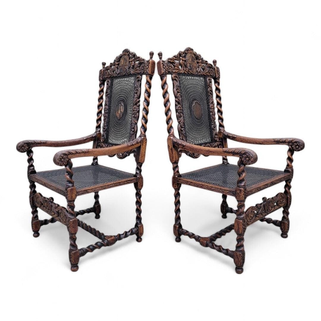 Antique French Jacobean/Renaissance Revival Figural Throne Chairs - Pair (1 of 9)