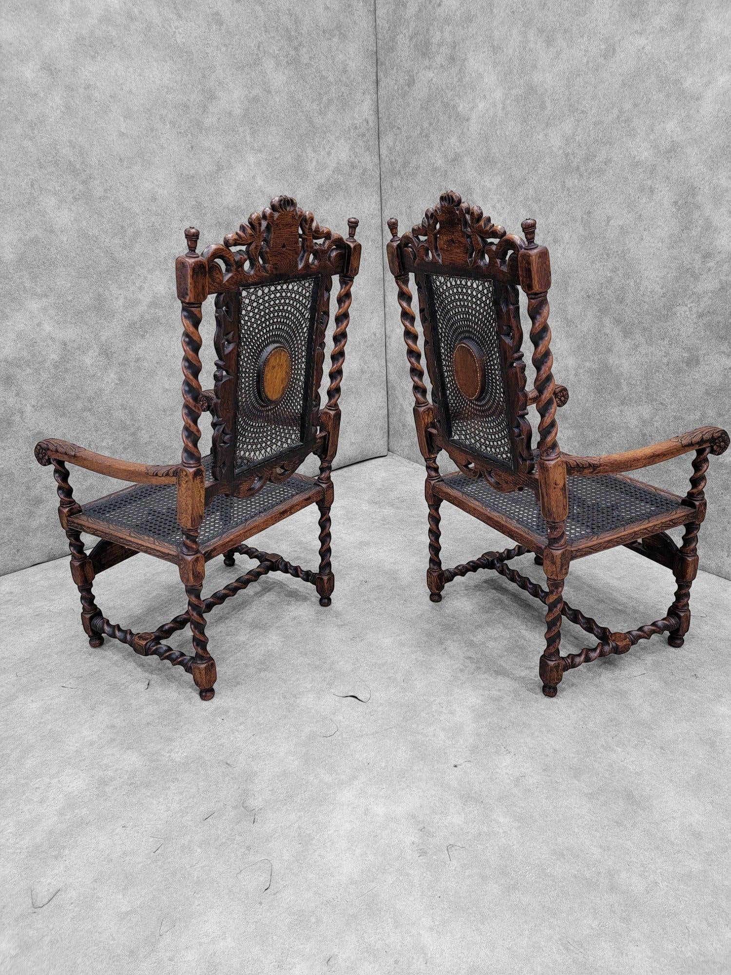 Antique French Jacobean/Renaissance Revival Figural Throne Chairs - Pair - 5