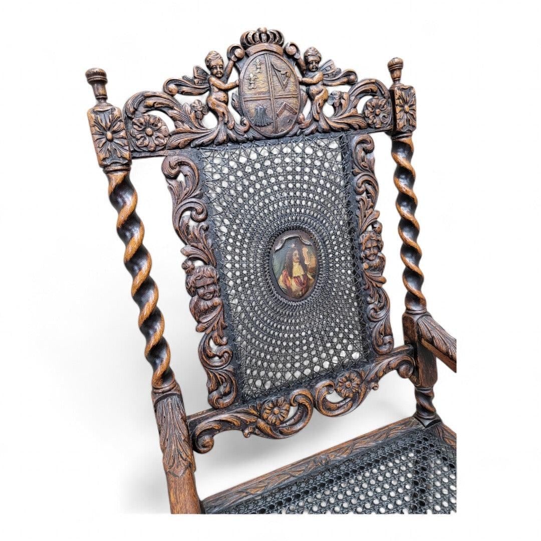 Antique French Jacobean/Renaissance Revival Figural Throne Chairs - Pair - 7