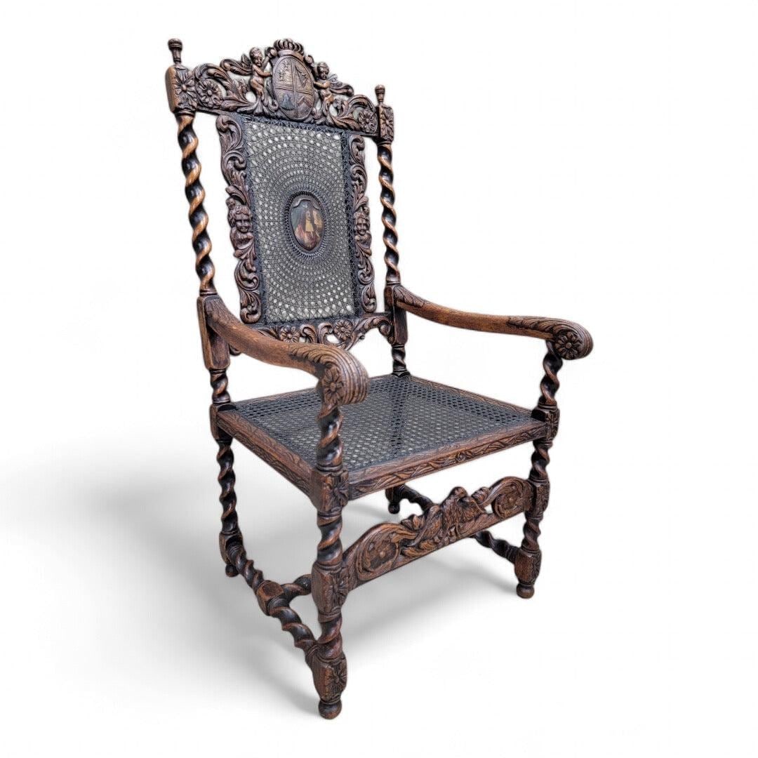 Antique French Jacobean/Renaissance Revival Figural Throne Chairs - Pair - 9