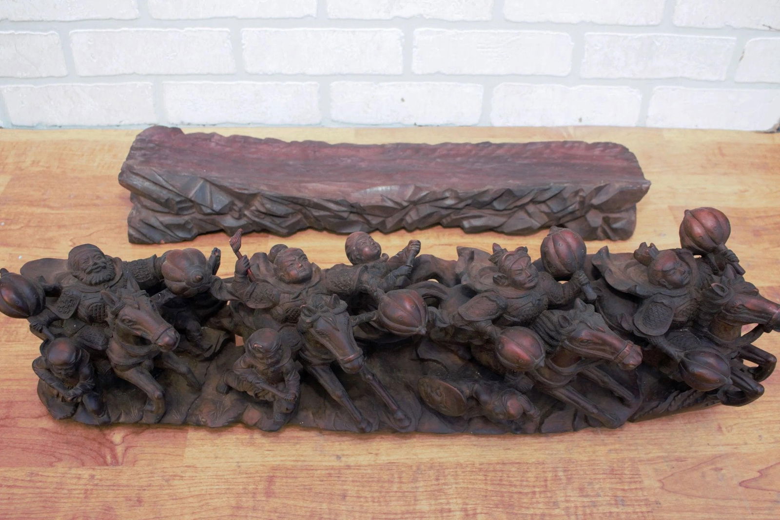 Vintage Carved 2 Piece Statue of Asian Warriors - 10