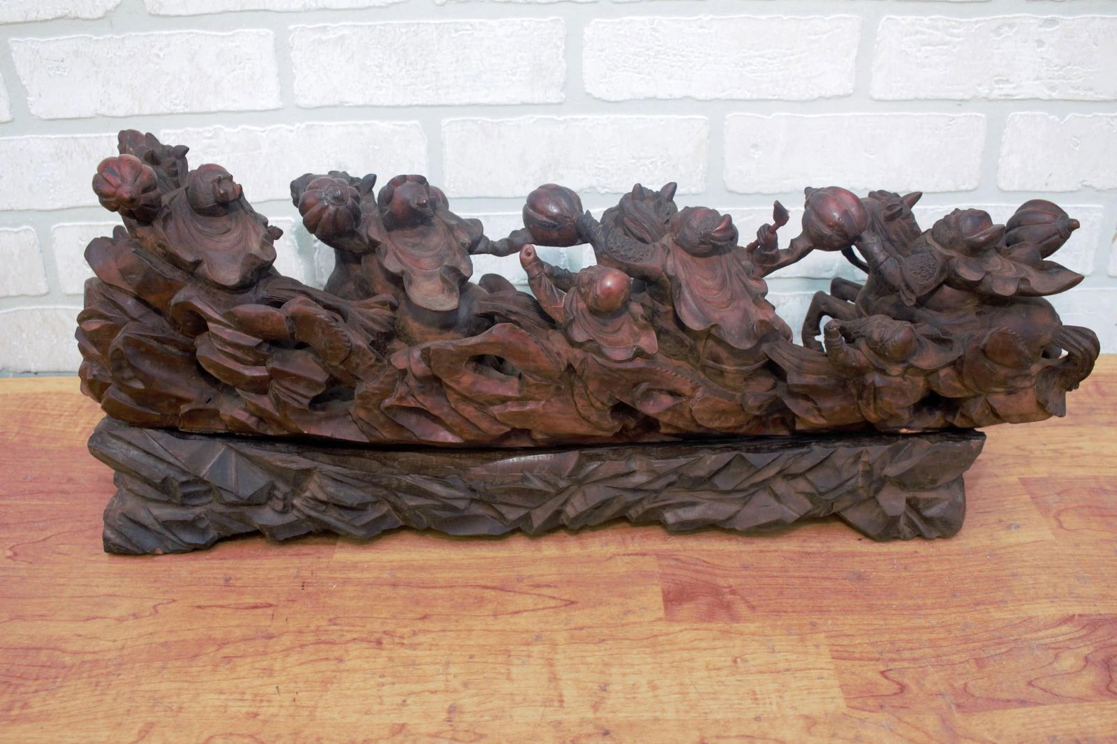 Vintage Carved 2 Piece Statue of Asian Warriors - 9