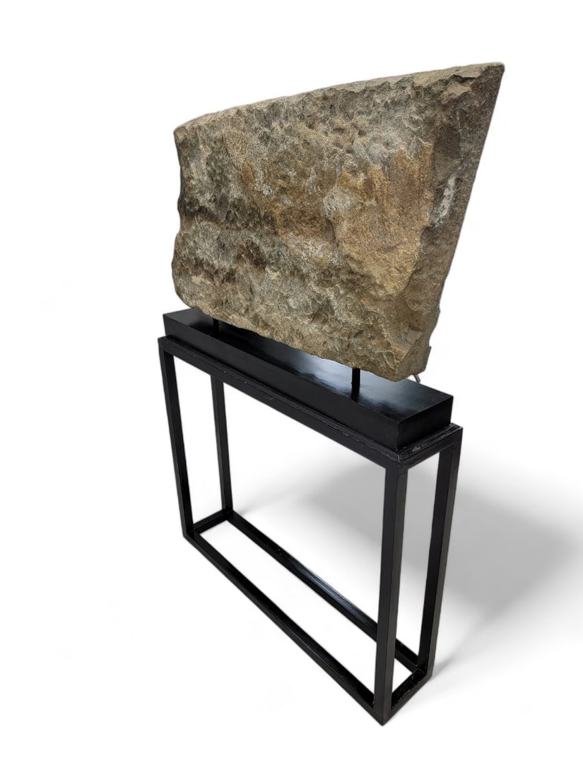 16th Century Chinese Hand Sculpted Grey Stone Panel with Stand Sculpture - 2