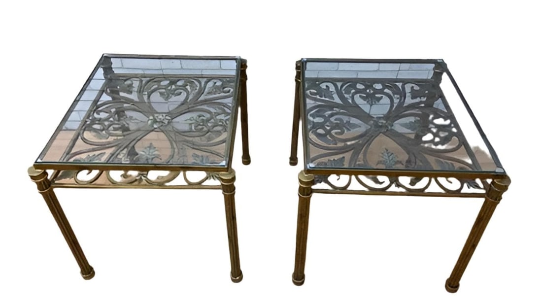 Hollywood Regency Ornate Iron Side Tables - Pair - 7