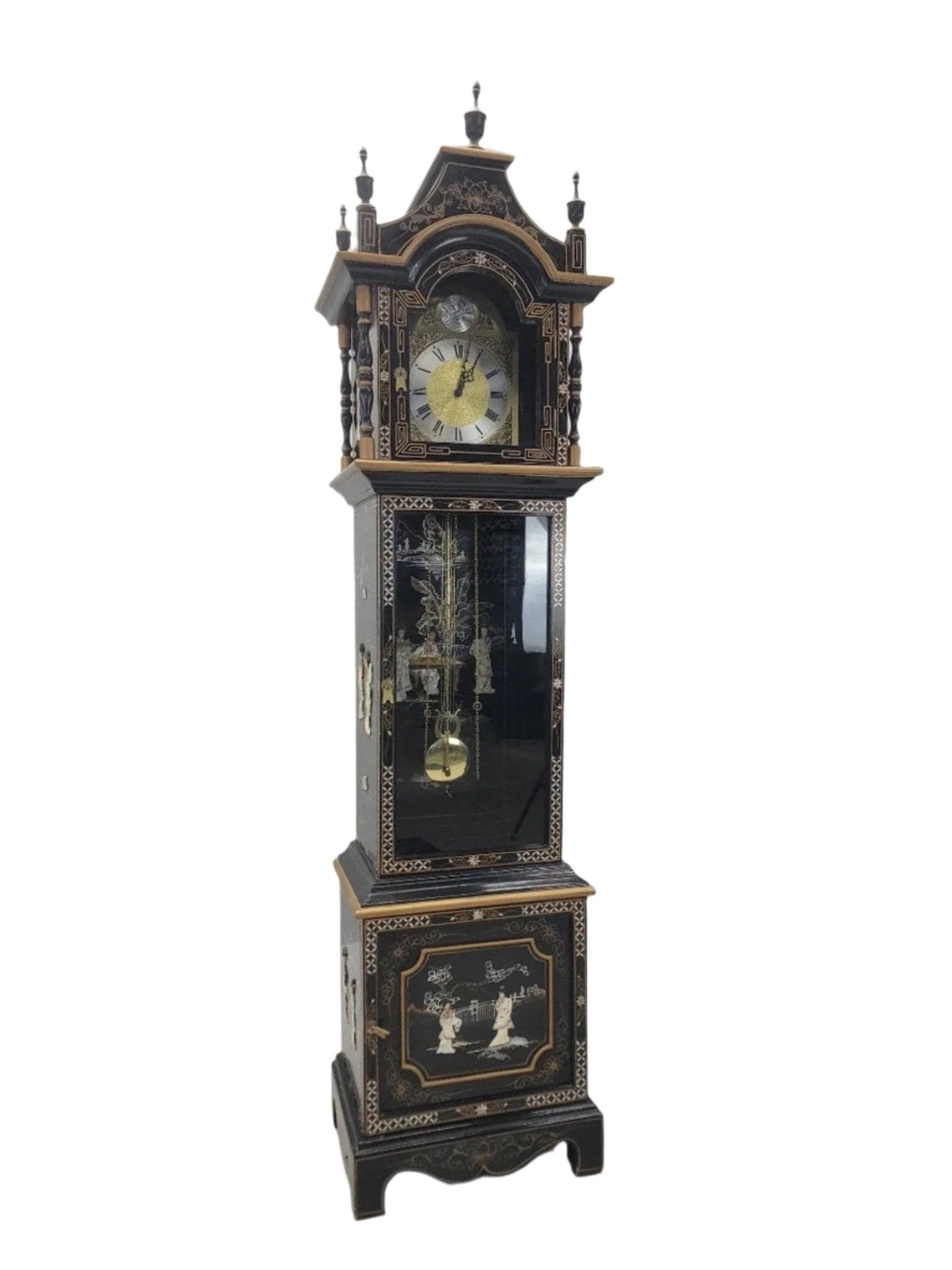 Vintage Wai Hing Clocks Co. Chinoiserie Black Lacquer Hand-Painted Mother of Pearl inlaid German (1 of 8)