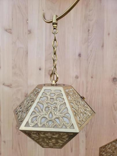 Vintage Asian Style Brass Multi Tiered Pendant Chandelier - 8
