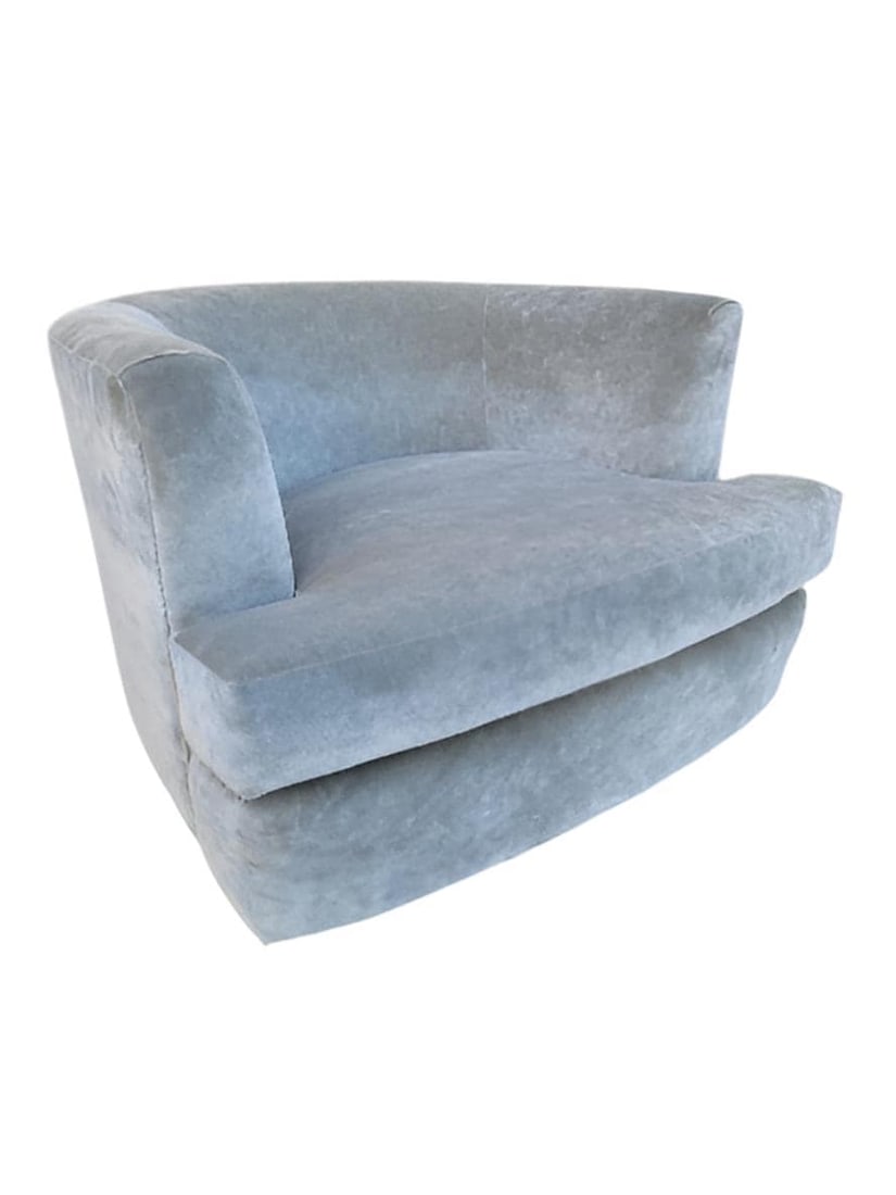 MCM Barrel Back Tub Chair by Henredon Newly Reupholstered: Title: MCM Barrel Back Tub Chair by Henredon Newly Reupholstered Description: Mid Century Modern Barrel Back Tub Chair on Casters by Henredon Newly Reupholstered in a High End Italian Silver Mist Plus