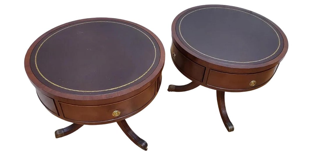Vintage Inlaid Drum Side Tables - Pair - 2