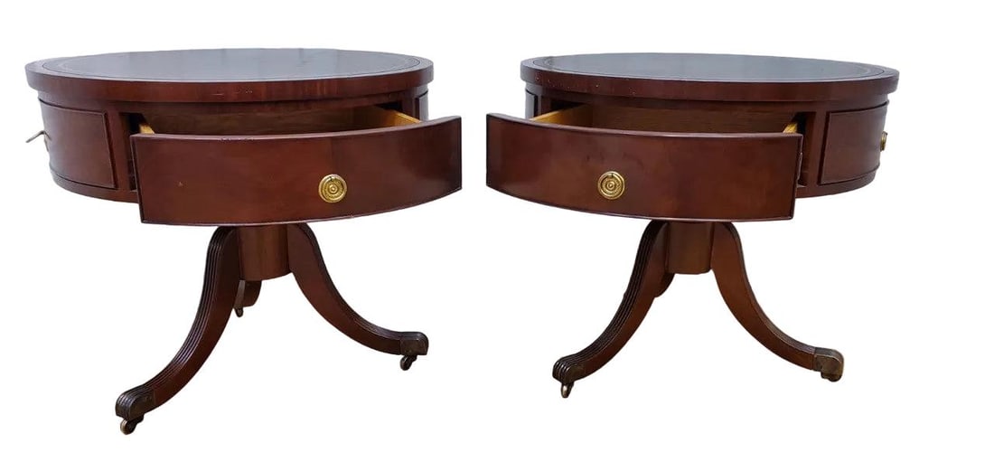 Vintage Inlaid Drum Side Tables - Pair - 5