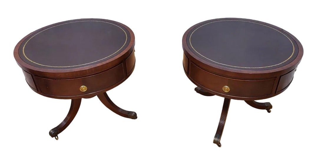 Vintage Inlaid Drum Side Tables - Pair - 6