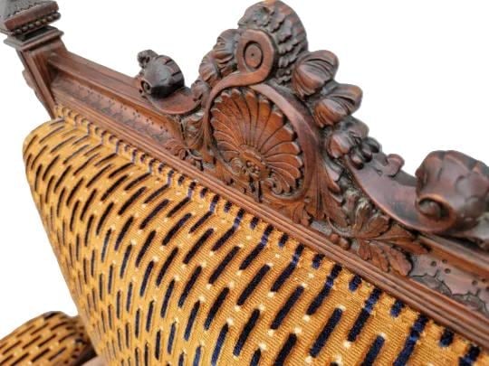 Antique Renaissance Revival Figural Carved Framed Parlor Chairs Reupholstered - Set of 2 - 3