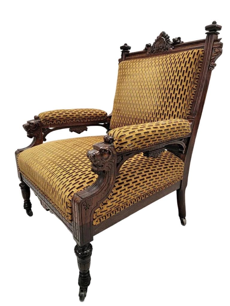 Antique Renaissance Revival Figural Carved Framed Parlor Chairs Reupholstered - Set of 2 - 9