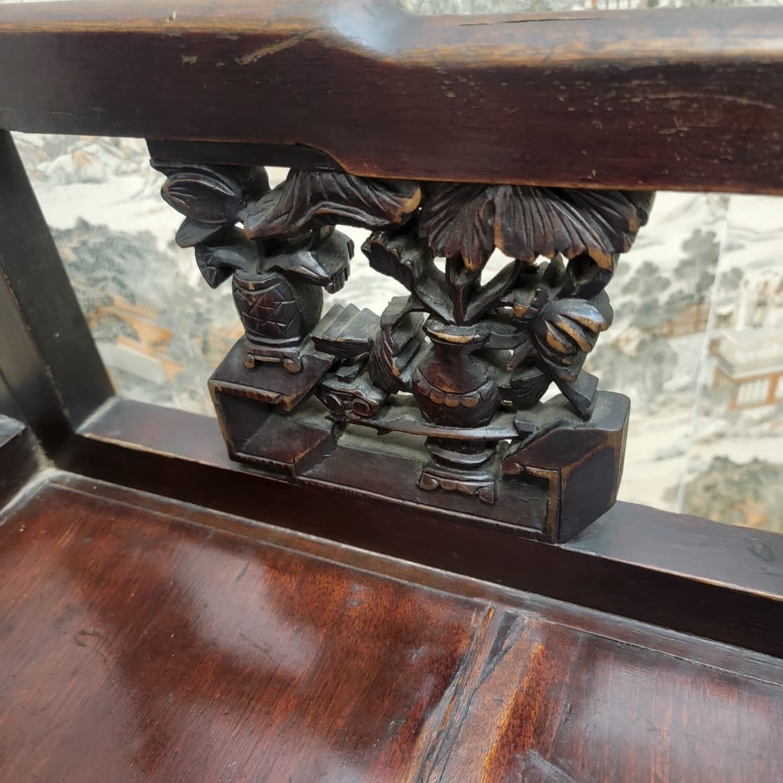 Antique Shanxi Province Carved Elm Wood Top Hat Seat - Pair - 9