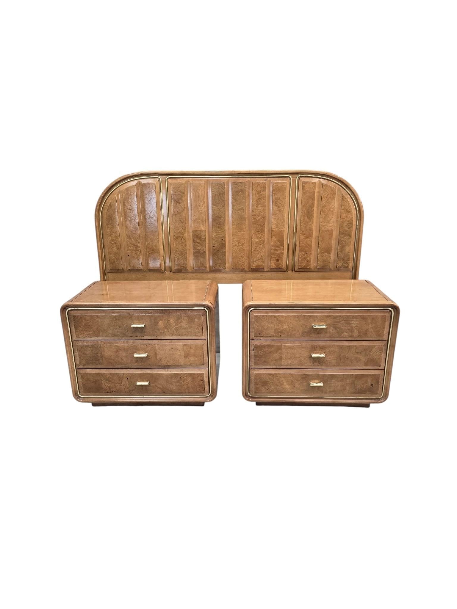 Art Deco American of Martinsville Headboard and Nightstands Set: Title: Art Deco American of Martinsville Headboard and Nightstands Set Description: Art Deco Headboard and Nightstand Bedroom Set by American of MartinsvilleFeaturing Art Deco Style headboard by