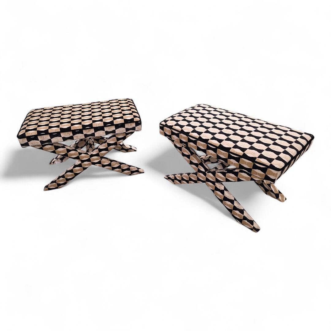 MCM X Base Ottomans/Benches Newly Reupholstered - Pair - 2