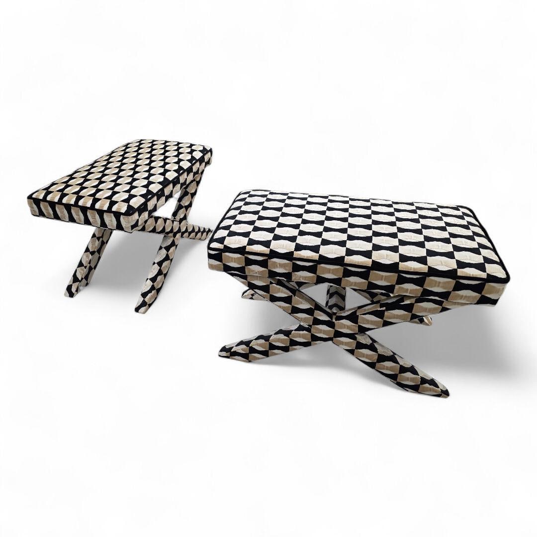 MCM X Base Ottomans/Benches Newly Reupholstered - Pair - 3