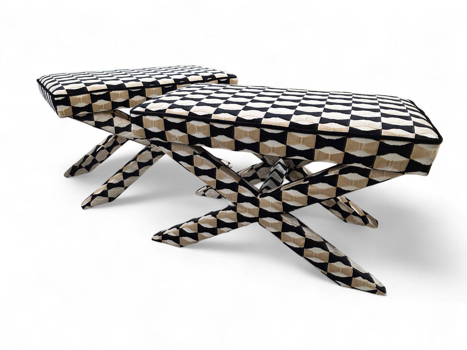 MCM X Base Ottomans/Benches Newly Reupholstered - Pair - 5