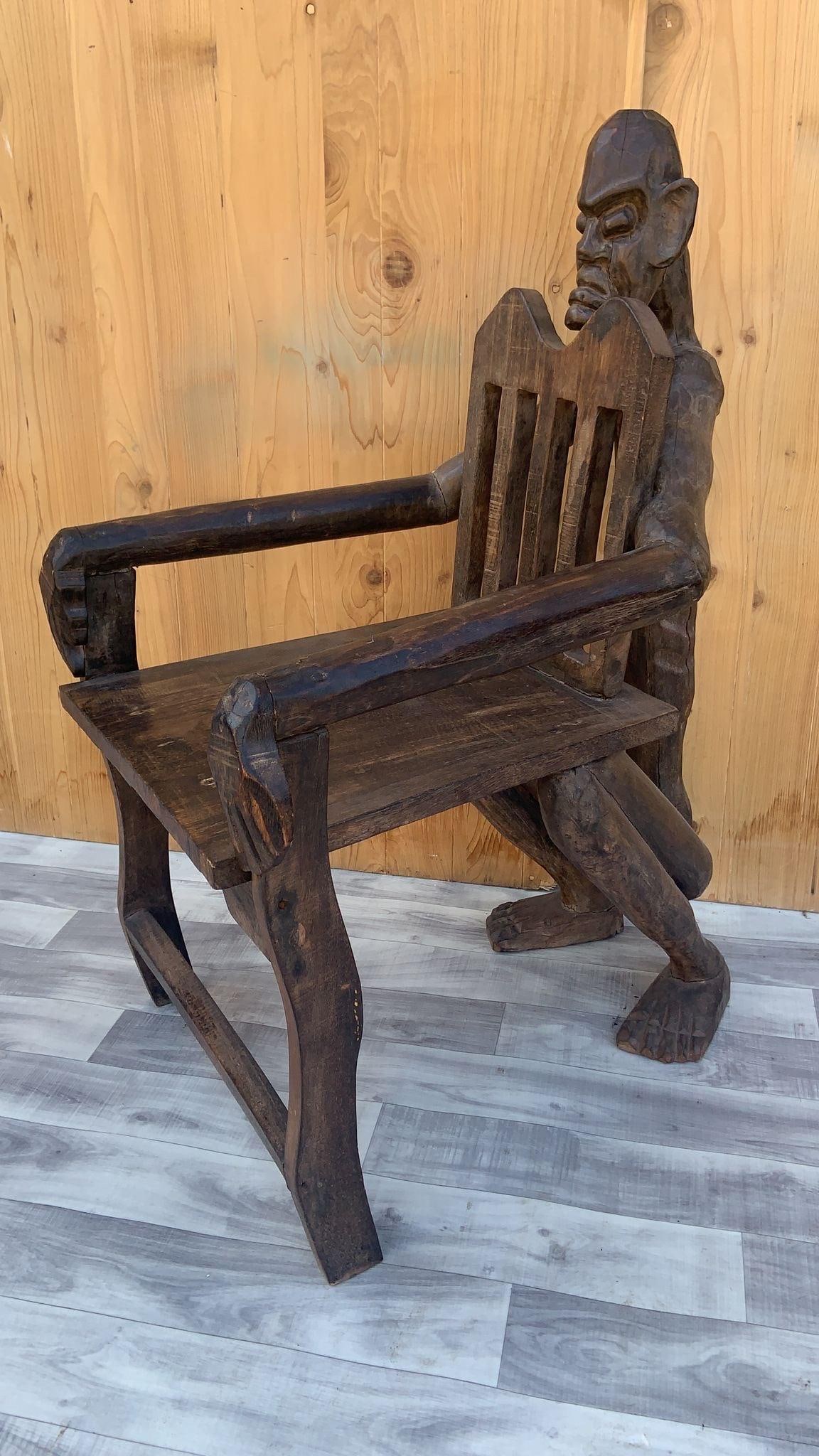 Antique African Figural Carved Armchairs - Set of 2 - 10